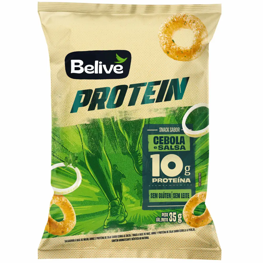 Snack Proteico sabor Cebola e SSalgadinho Sem Glúten Sem Leite Zero Lactose Belive 35g